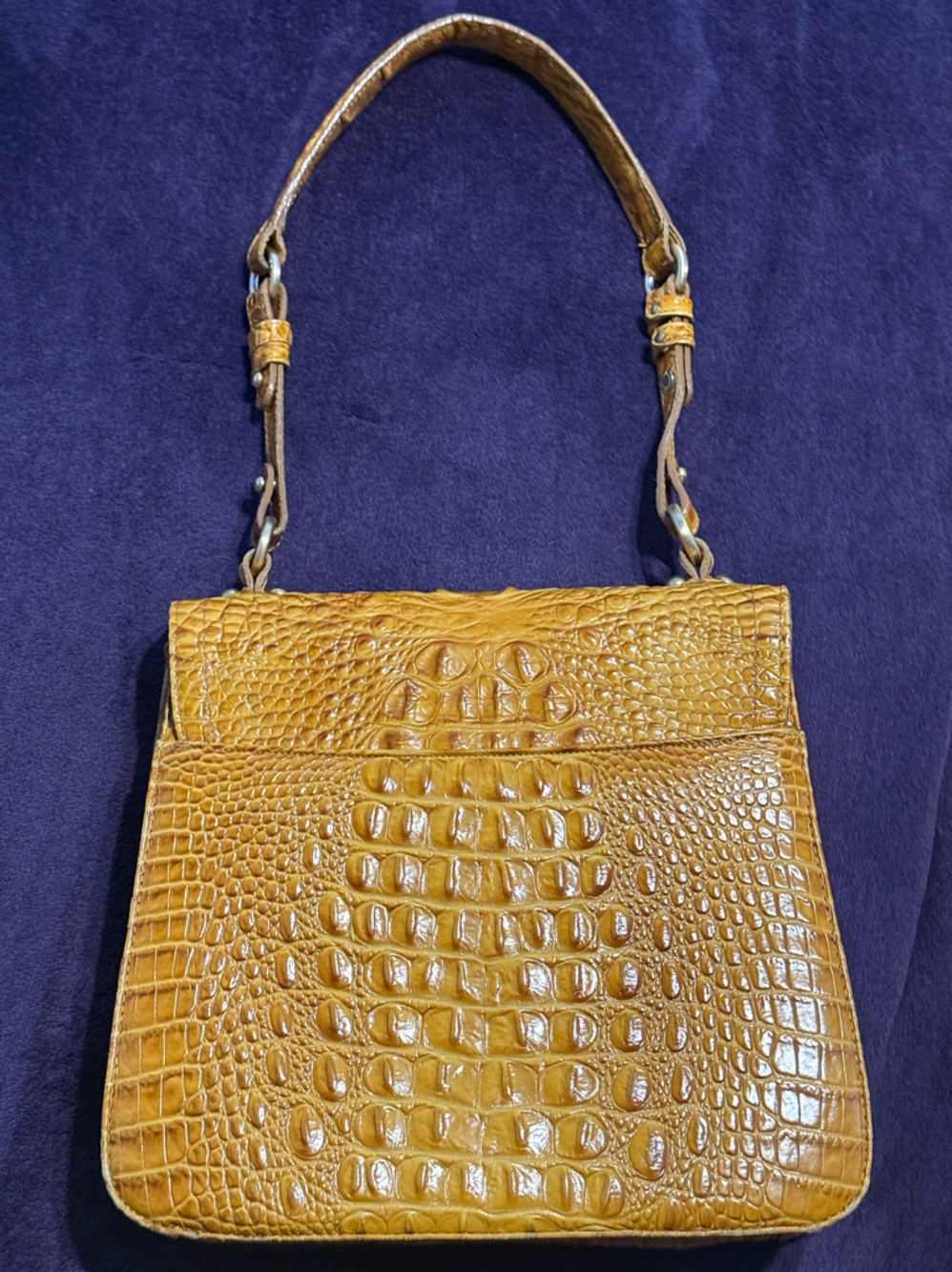Brahmin Cognac Croc-Embossed Shoulder Bag - Picture 3 of 9